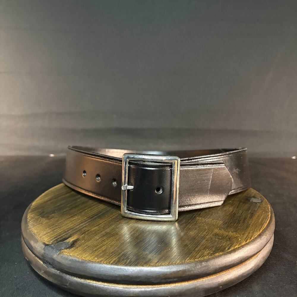 Gould & Goodrich Leather Pants Belt Size 26" Plain Black Chrome Nickel Buckle